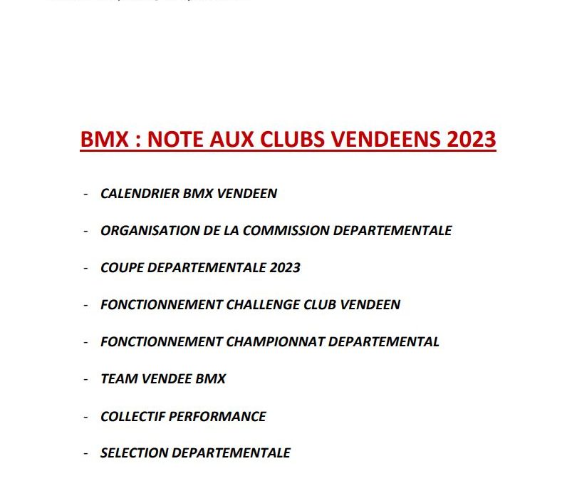 Note aux clubs Vendéens