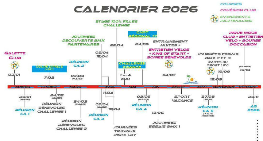 Calendrier des évènements du club 2026